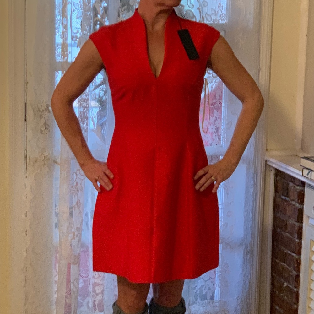Halston Heritage Red Orange Sleeveless Dress NWT 8